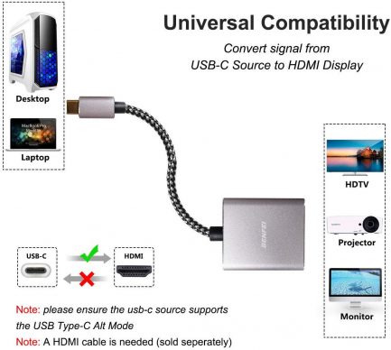 USB Type C (Thunderbolt) to HDMI 4 K UHD, Benfei USB 3.1 (USB) to HDMI Adapter Male to Female Cable Adapter Converter for Apple MacBook 2015-2017 [2016] BENFEI - Image 3