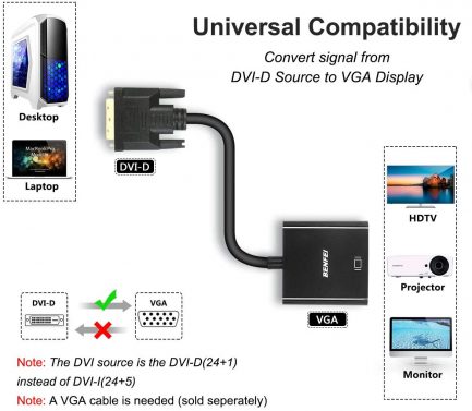 Active DVI-D to VGA Adapter, Benfei DVI-D 24+1 to VGA Male to Female Adapter - Image 6