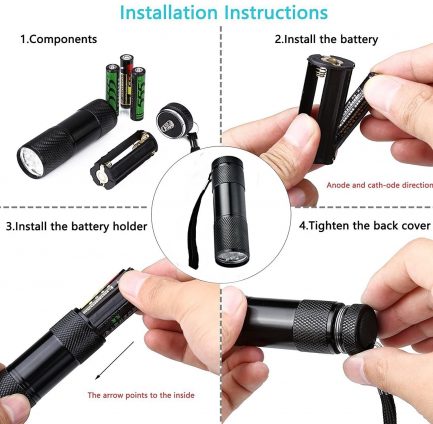LEAGY ‎Aluminum Mini Φακός Τσέπης UV Blacklight 9 LED 395nm 3 AAA batteries (not included) {39111610} - Image 6
