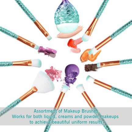 Σετ πινέλα Efforty Make Up 11 Pieces 3D Mermaid Makeup Brushes Synthetic Kabuki Cosmetics Blush Eyeliner Face Powder Brush Makeup Brush Set - Image 7