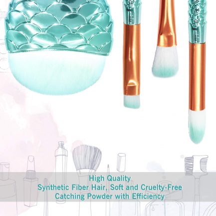 Σετ πινέλα Efforty Make Up 11 Pieces 3D Mermaid Makeup Brushes Synthetic Kabuki Cosmetics Blush Eyeliner Face Powder Brush Makeup Brush Set - Image 3
