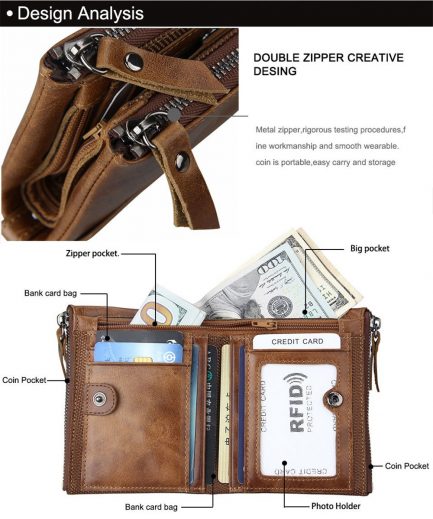 Δερμάτινο Αντρικό Πορτοφόλι Hibate Men Leather Wallet RFID Blocking Men's Wallets Credit Card Holder Coin Pocket Purse - Image 6