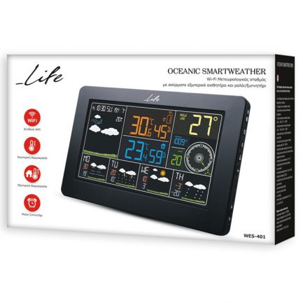 LIFE Oceanic Smartweather WES-401 Wi-Fi Μετεωρολογικός σταθμός με ασύρματο εξωτερικό αισθητήρα, έγχρωμη οθόνη 7.3" και ρολόι/ξυπνητήρι. - Image 6