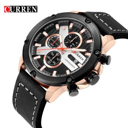 Curren 8308 Male Quartz Watch Date Display Six Pointers - Black / Rose Gold - Image 3