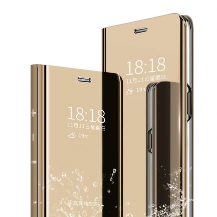 Samsung Galaxy J4 Plus/Galaxy J4 Prime/J415 Luxury Mirror Case, [Metal Plating Technology] [Translucent View Window] Ultra Slim Lightweight Flip Stand Magnetic Protective Case Cover - Gold - Image 2