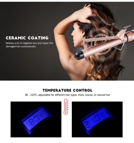 Kemei KM - 760A Ceramic Curling Hair Curler Wand LCD Beauty Styling Tool Adjustable Temperature Curling Iron Fast Heating - Image 3
