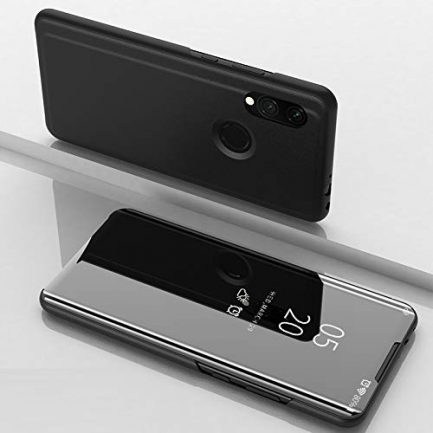 Xiaomi Redmi 7 - Mirror Plating Clear View Stand Function Flip Case Black - Image 2