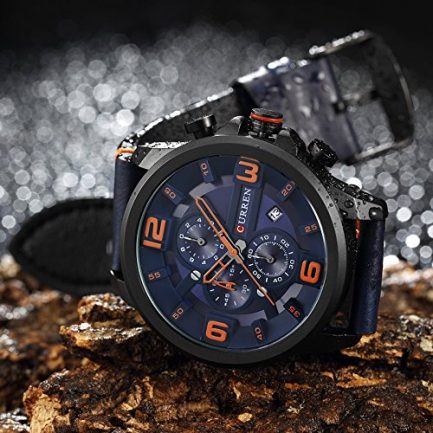 CURREN 8288 Watches Quartz Analog Calendar,Wrist Watch for Men, Fashion Waterproof Stainless Steel Band - Blue /Orange - Image 3
