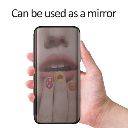 Samsung A50 - Cover Mirror flip Clear View Standing Shockproof Case Black - Image 2