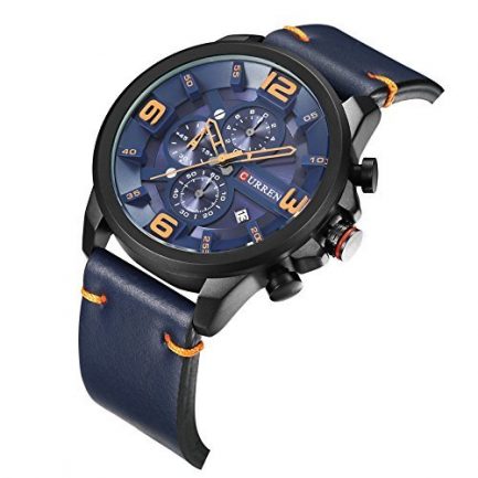 CURREN 8288 Watches Quartz Analog Calendar,Wrist Watch for Men, Fashion Waterproof Stainless Steel Band - Blue /Orange - Image 2