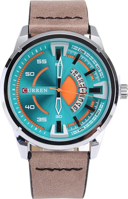 Curren 8298 Good quality Men's Sports Waterproof Date Leather strap Wrist Watch 8298  Brown / Green - Image 2
