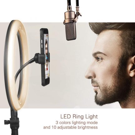 Επαγγελματικό Φωτιστικό Δαχτυλίδι LampRing Light 26cm με 3 Χρώματα Φωτισμού, Dimmer ,270°Rotatable, 2.56-3.15" Phone Holder & Tripod for YouTube Video and Makeup (R2451757) - Image 5