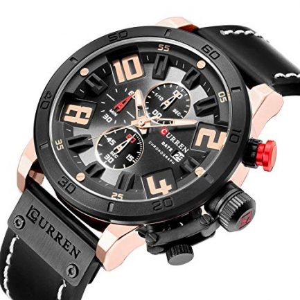 Curren 8312 Mens Chronograph Watches Black Leather,Waterproof Multifunction Sports Analog Quartz Calendar Date Watch Fashion Casual Luxury Dress Wrist Watch with Black Dial - Image 2