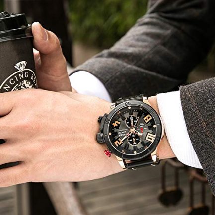 Curren 8312 Mens Chronograph Watches Black Leather,Waterproof Multifunction Sports Analog Quartz Calendar Date Watch Fashion Casual Luxury Dress Wrist Watch with Black Dial - Image 3