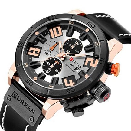Curren 8312 Mens Chronograph Watches Black Leather,Waterproof Multifunction Sports Analog Quartz Calendar Date Watch Fashion Casual Luxury Dress Wrist Watch with Grey Dial - Image 4