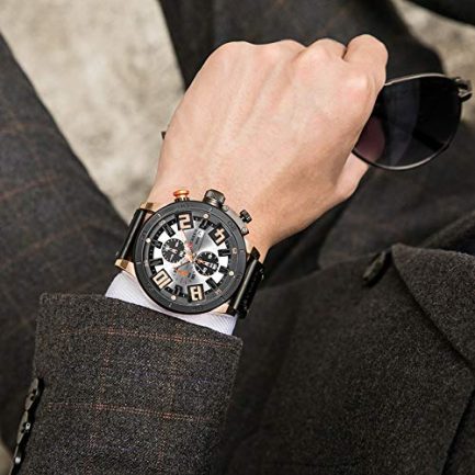 Curren 8312 Mens Chronograph Watches Black Leather,Waterproof Multifunction Sports Analog Quartz Calendar Date Watch Fashion Casual Luxury Dress Wrist Watch with Grey Dial - Image 2