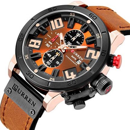 Curren 8312 Mens Chronograph Watches Brown Leather,Waterproof Multifunction Sports Analog Quartz Calendar Date Watch Fashion Casual Luxury Dress Wrist Watch with BrownDial - Image 2