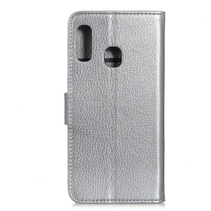 Samsung Galaxy A20e Case (5.8") - Δερμάτινη Αναδιπλούμενη Book Case με Ενσωματωμένη Θήκη Σιλικόνης – Silver (oem) - Image 2