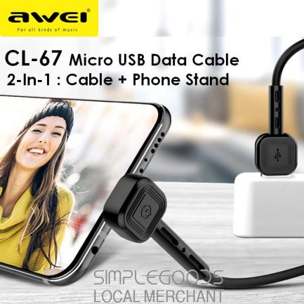 Awei Angle (90°) / Regular USB 2.0 to micro USB Cable Λευκό 1m (CL-67)  Γωνιακό - Image 2