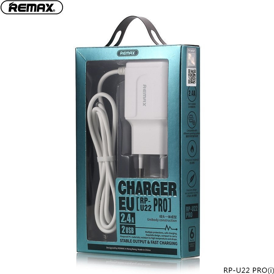Remax Lightning Cable & 2x USB Wall Adapter Λευκό (RP-U22)