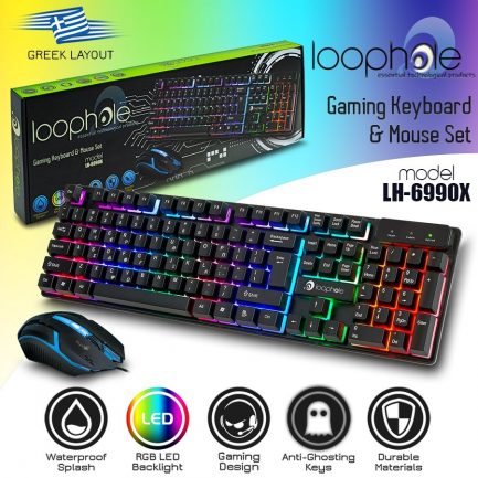 Loophole LH-6990X Ενσύρματο Αδιάβροχο Σετ Πληκτρολόγιο & Ποντίκι με Αποσπώμενα  Βacklight πλήκτρα με Ελληνική Γραμματοσειρά - Image 2