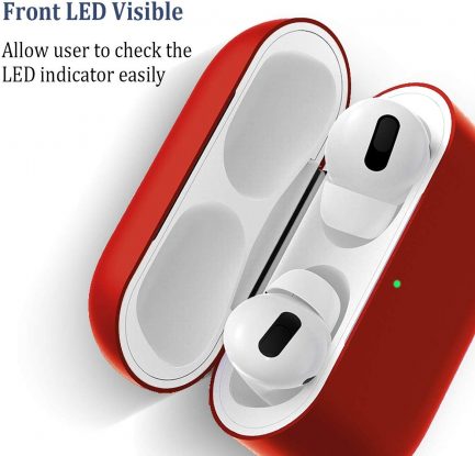 Airpods Pro Case Premium Silicone Airpod Pro Case Protective Cover for Airpods Pro/Airpods 3 (Front LED Visible)- Red - Image 3