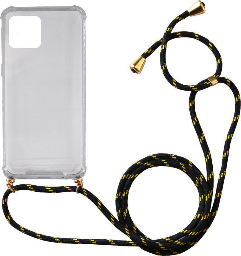 Crossbody Back Cover Clear με Κορδόνι Κίτρινο-Μαύρο (iPhone 11) oem
