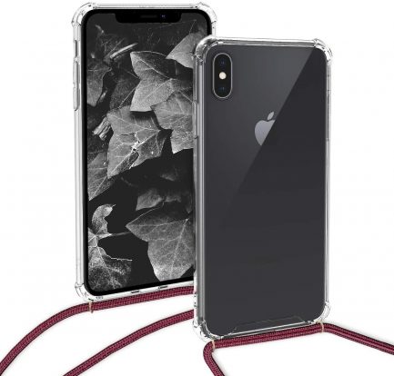 Apple iPhone Xs Max- Crossbody Back Cover Σιλικόνης Διάφανο με Κορδόνι- Red (oem) - Image 2