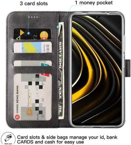 Xiaomi Redmi 9 - Αναδιπλούμενη δερματίνη Book Case wallet με Ενσωματωμένη Θήκη Σιλικόνης– Black (oem) - Image 2