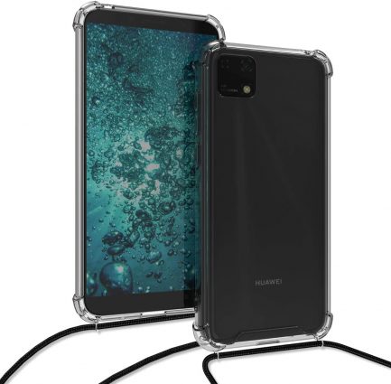 Huawei Y5P - Crossbody Back Cover Σιλικόνης Διάφανο με Κορδόνι- Black (oem) - Image 2