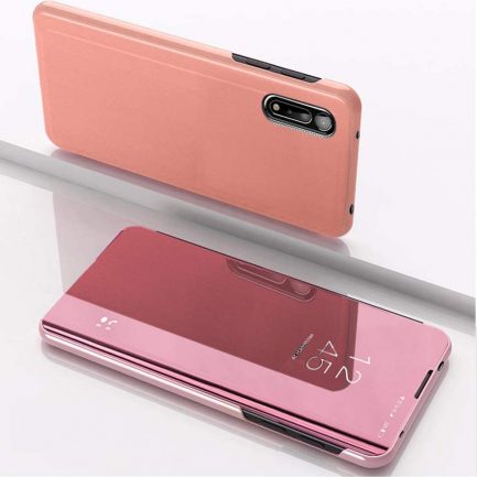 Xiaomi Redmi 9A - Cover Mirror flip Clear View Standing Shockproof Case Black – Gold Rose (oem) - Image 2