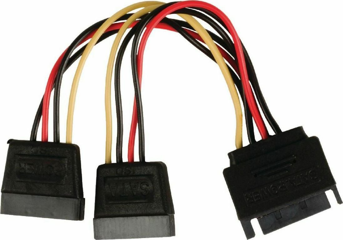 Powertech 15-Pin Sata male - 2x 15-Pin Sata female Cable Μαύρο (CAB-W012) 20cm