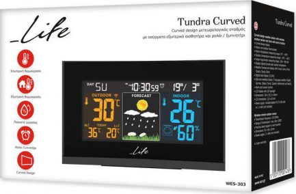 Life Tundra Curved Μετεωρολογικός σταθμός με ασύρματο εξωτερικό αισθητήρα, έγχρωμη οθόνη LCD 5,5" και ρολόι / ξυπνητήρι. - Image 5