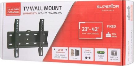 Superior 23-42 Fixed Extra Slim - Επιτοίχια βάση στήριξης με ενσωματωμένο αλφάδι για τηλεοράσεις LED/LCD/Plasma από 23" έως 42". - Image 2