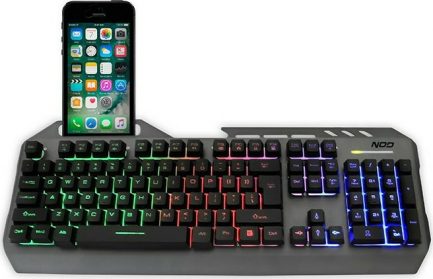 NOD Defender  Ενσύρματο gaming πληκτρολόγιο, με RGB LED οπίσθιο φωτισμό, επιφάνεια από gun metal αλουμίνιο και ενσωματωμένη βάση στήριξης για το smartphone. - Image 2