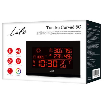 Life Tundra Curved RF433 Μαύρο-Mετεωρολογικός σταθμός με ασύρματο εξωτερικό αισθητήρα, οθόνη LCD 5.5", με επιλογή μεταξύ 8 διαφορετικών χρωμάτων των ψηφίων και ρολόι / ξυπνητήρι. - Image 3