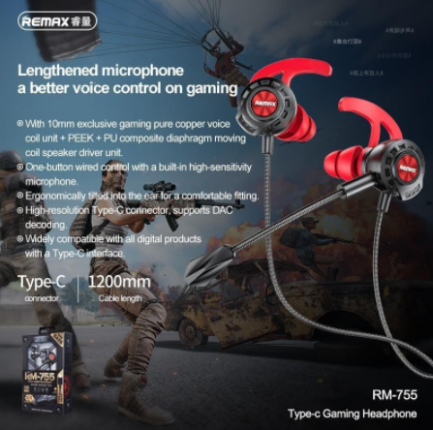 Remax Headphone Type-c Gaming RM-755 Black - Image 2