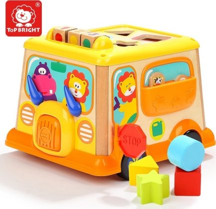 TopBright Educational Wooden Shape Sorting School Bus Toy - Ξύλινο Σχολικό Όχημα (150185) - Image 6