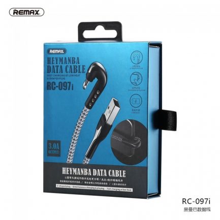 Remax Angle (90°) / Braided USB to Lightning Cable Ασημί 1m (Heymanba) RC-097i - Image 2