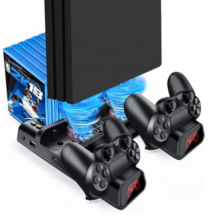 Dobe Βάση Κάθετης Στήριξης PS4 / PS4 Slim / PS4 Pro  με Σύστημα Ψύξης,Υποδοχή Φόρτισης 2 Χειριστηρίων με Led ένδειξη & 10 Θέσεις Games (TP4-19076) - Image 2