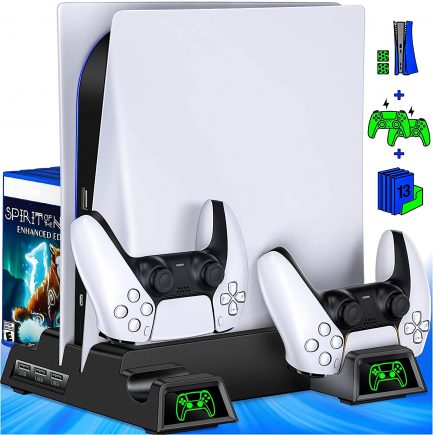 PS5 Vertical Stand with Fan, PS5 Stand Holder PS5 Fan for PS5 / PS5 Digital Edition, All-in-one 3 Port USB 3.0 Hub/PS5 Controller Charging/PS5 Stand/PS5 Cooler/13 Games Storage - Image 2