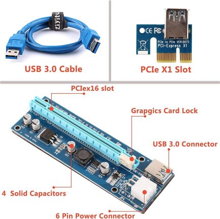 PCIE Riser VER006C 6 PIN 16x to 1x Powered Riser Adapter Card 6-Pin PCI-E to SATA Power Cable GPU Riser Adapter Ethereum Mining ETH - Image 2