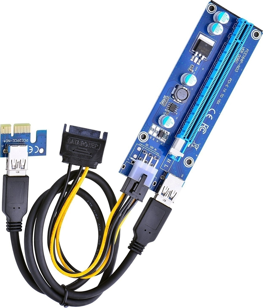 PCIE Riser VER006C 6 PIN 16x to 1x Powered Riser Adapter Card 6-Pin PCI-E to SATA Power Cable GPU Riser Adapter Ethereum Mining ETH