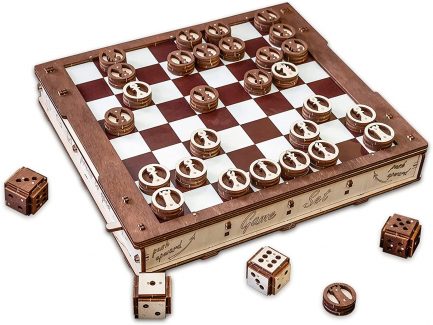 EWA Game Set 3 in 1 Ξύλινο 3D 3 κλασσικά Παιχνίδια (Σκάκι,Ντάμα και Math Battle) σε αναδιπλούμενη Βάση 620 κομμάτια 0587 (4815123000587) - Image 4
