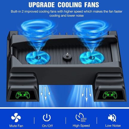PS5 Vertical Stand with Fan, PS5 Stand Holder PS5 Fan for PS5 / PS5 Digital Edition, All-in-one 3 Port USB 3.0 Hub/PS5 Controller Charging/PS5 Stand/PS5 Cooler/13 Games Storage - Image 4