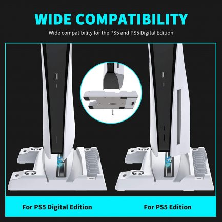 NexiGo Cooling Stand for PS5 (not Slim) with Dual Controller Charging Station, Headset Holder, Vertical Stand for PS5 Console, Charging Station for PS5 DualSense Controller, 11 Piece Game Rack Organiser - Image 4