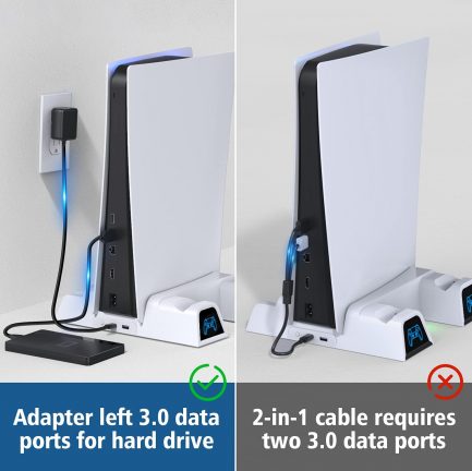 OIVO PS5 Stand with Fan and EU Power Supply for Playstation 5 Console, PS5 Vertical Stand with Cooling and Controller Charging Station, 12 Games Holder for Sony Playstation 5, White (IV-P5235C) - Image 4