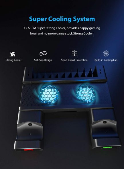 Dobe Βάση Κάθετης Στήριξης PS4 / PS4 Slim / PS4 Pro  με Σύστημα Ψύξης,Υποδοχή Φόρτισης 2 Χειριστηρίων με Led ένδειξη & 10 Θέσεις Games (TP4-19076) - Image 5