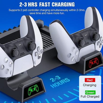 PS5 Vertical Stand with Fan, PS5 Stand Holder PS5 Fan for PS5 / PS5 Digital Edition, All-in-one 3 Port USB 3.0 Hub/PS5 Controller Charging/PS5 Stand/PS5 Cooler/13 Games Storage - Image 5