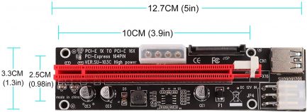 Latest PCI-E Riser Express Kits 16X to 1X (6-Pin / MOLEX / SATA) with LED Graphics Expansion Ethereum ETH Mining Gpu Riser Card with Power Supply, 60 cm USB 3.0 Cable (VER103C ) - Image 4